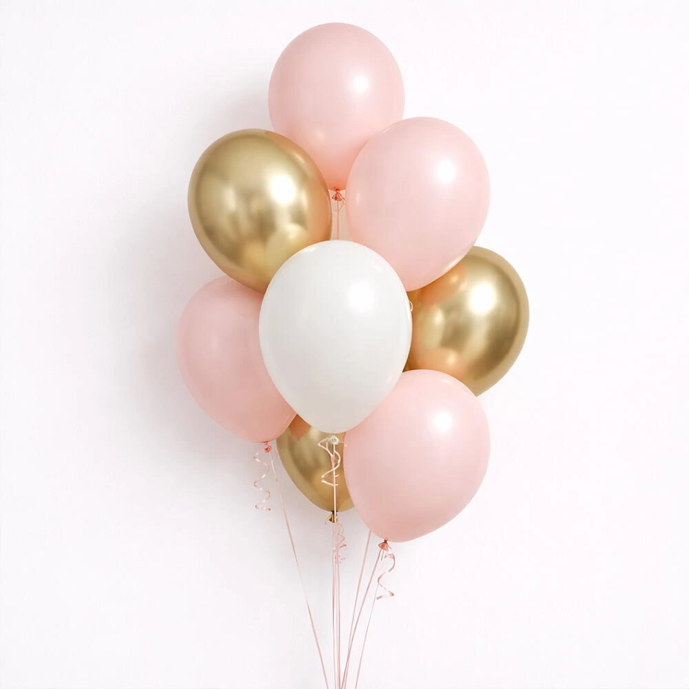 white and gold latex balloon set with 10 premium balloons for birthdays