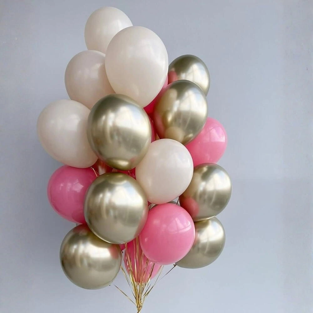 Pink white and gold 21 piece latex balloon set for birthdays, baby showers, bridal events, engagements, and elegant party decorations
