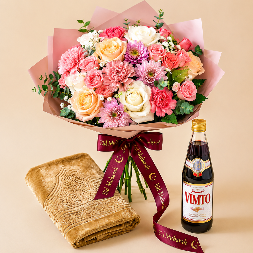 Eid-Blossom-Gift-Bouquet-with-Prayer-Mat-Vimto-2