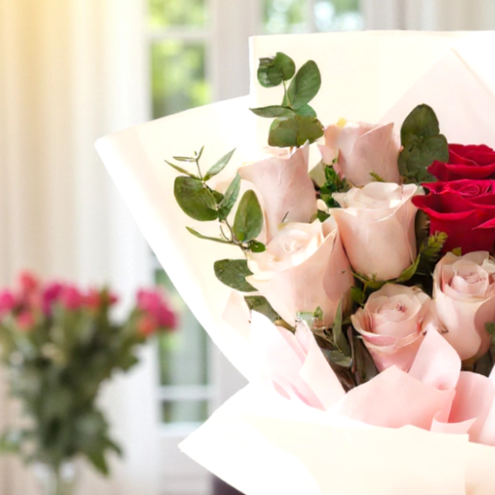 red and pink rose bouquet