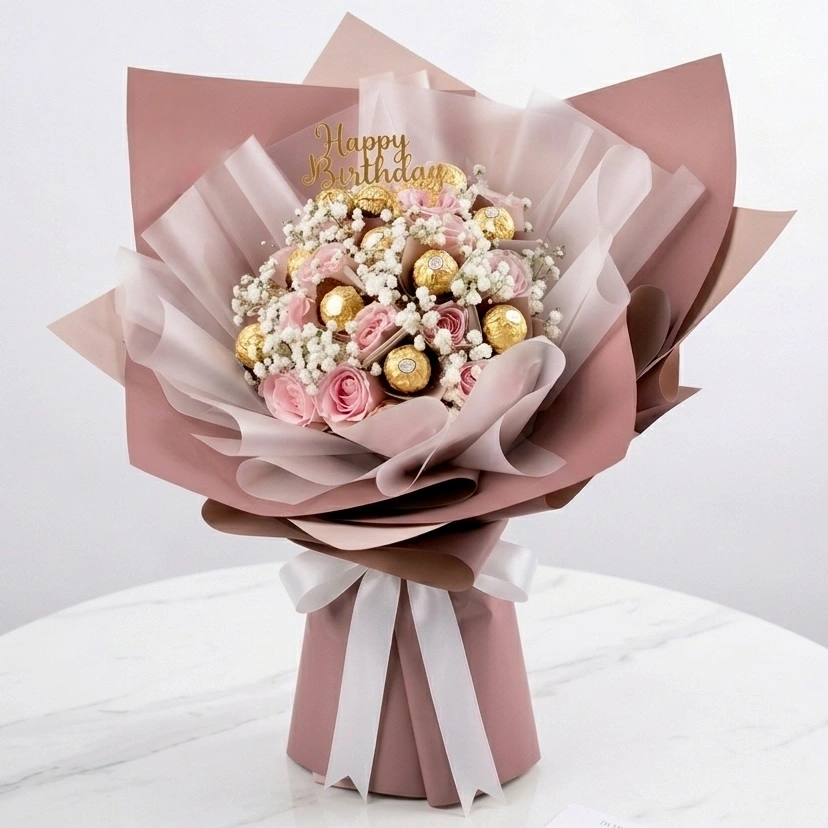 Pink-Harmony-Delight-15-Pink-roses-and-11-Ferrero-rocher-2