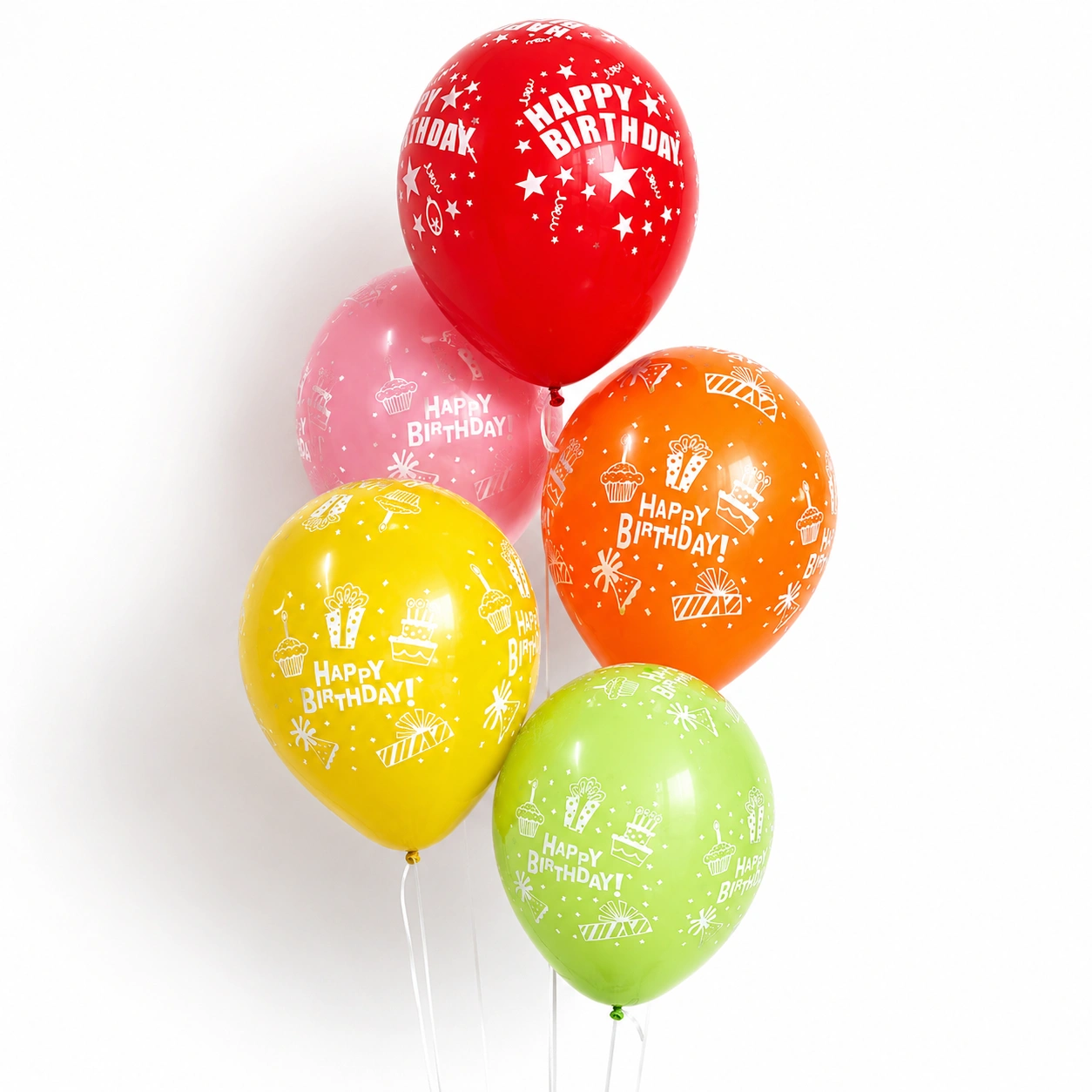 Colorful Happy Birthday printed latex balloons set of 5 pieces for birthday party decoration and celebration backdrop
