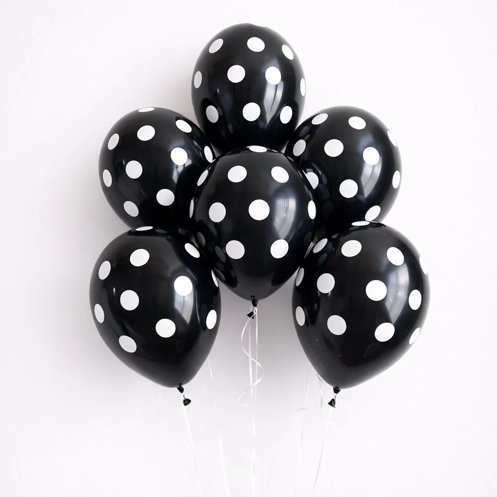 Black latex balloons with white polka dots, 6-piece party decoration set for birthdays, Halloween, and celebration events