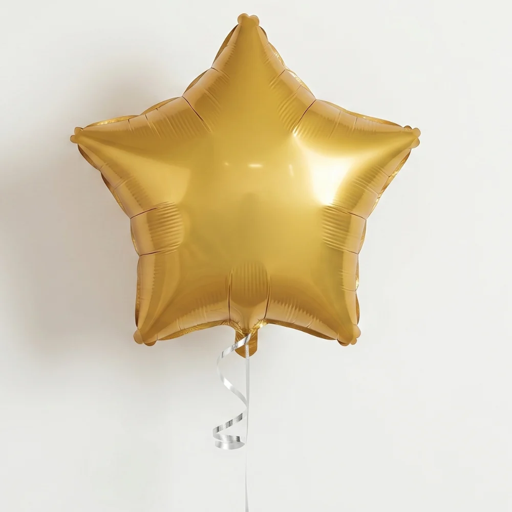 Shiny gold star foil balloon decoration for birthdays, congratulations, graduations, celebrations, and special milestone events
