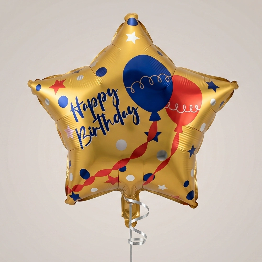 18-inch gold star Happy Birthday foil balloon with festive design, perfect for birthday parties and celebrations across UAE