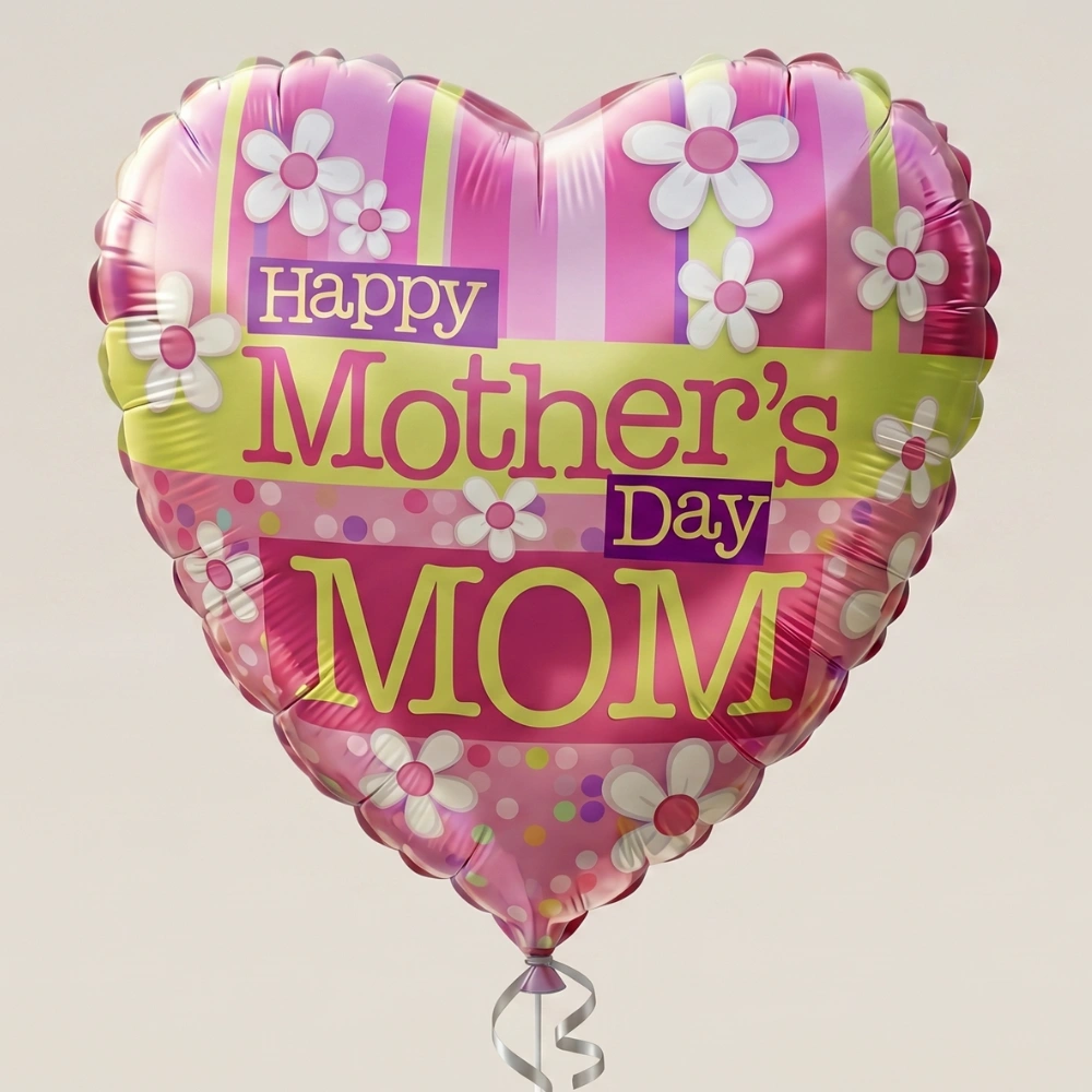 Pink Happy Mother's Day helium-filled 18-inch foil balloon for Mother's Day gifts, flower bouquets, cakes, and surprise celebrations