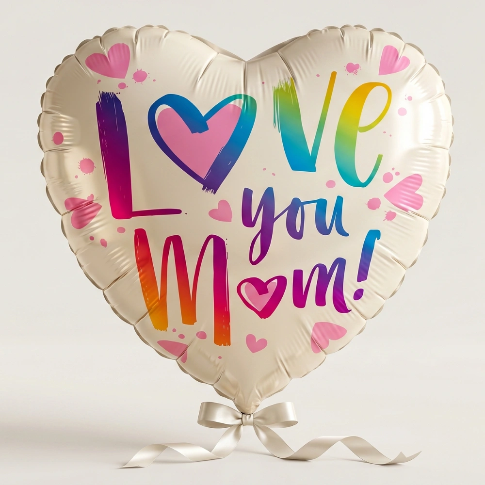 Love You Mom white helium-filled 18-inch foil balloon for Mother's Day gifts, flower bouquets, cakes, and heartfelt celebrations