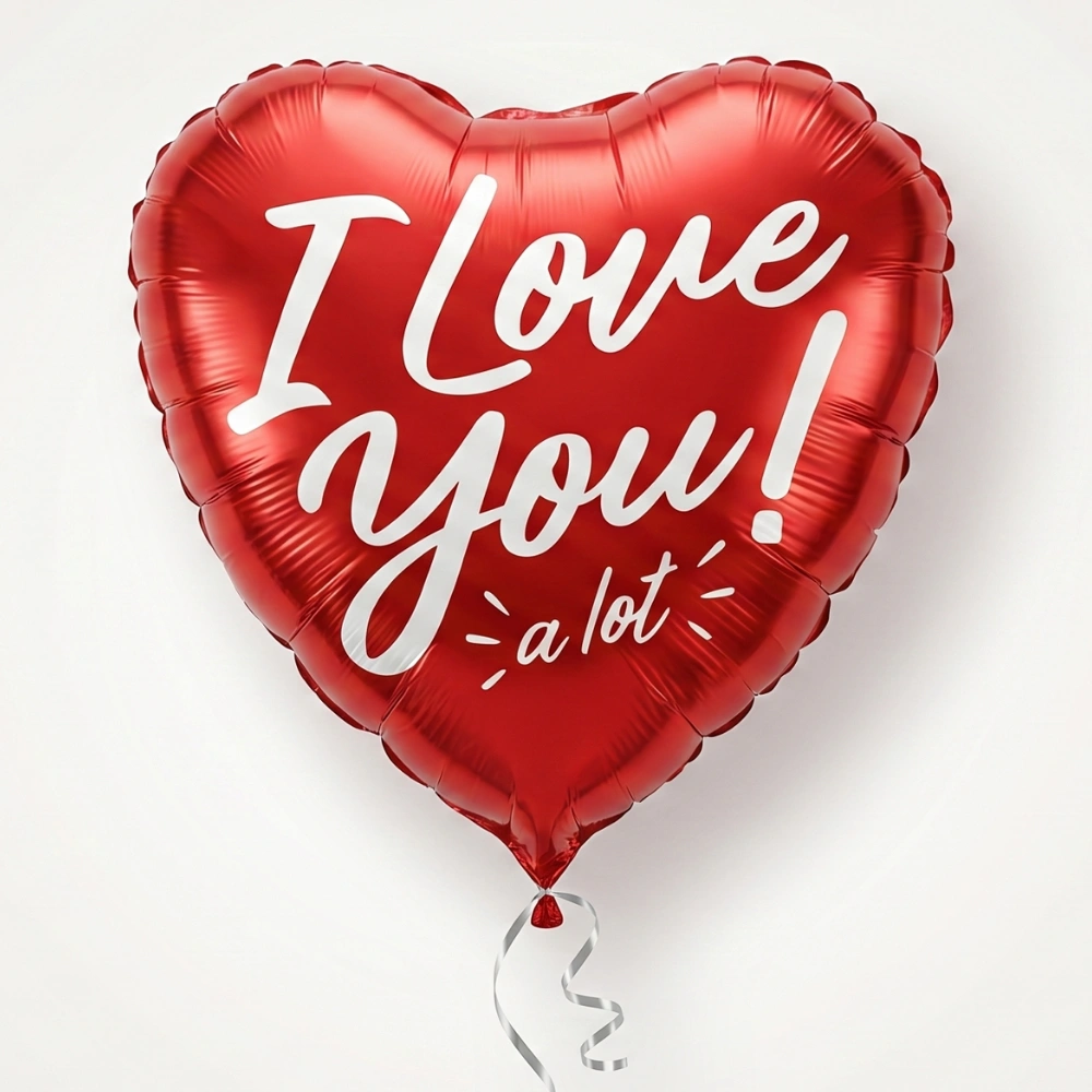 Red heart shaped I Love You A Lot foil balloon for romantic surprises, anniversaries, Valentine's Day, and love celebrations